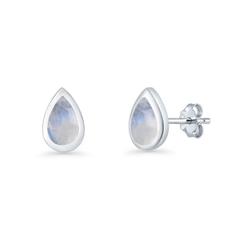 Pear Teardrop 9.3mm Solitaire Moonstone Stud Earring 925 Sterling Silver Wholesale